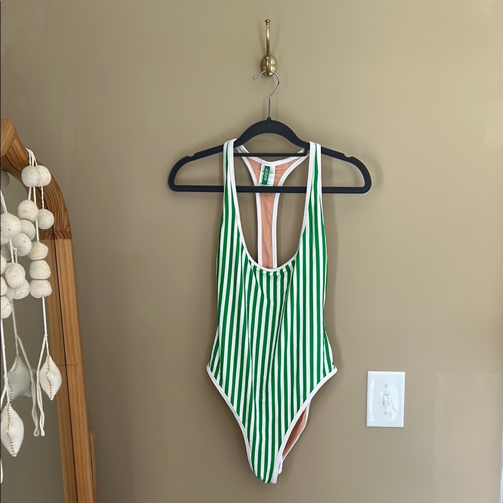 J. Crew Green and White Striped Bodysuit One Piece